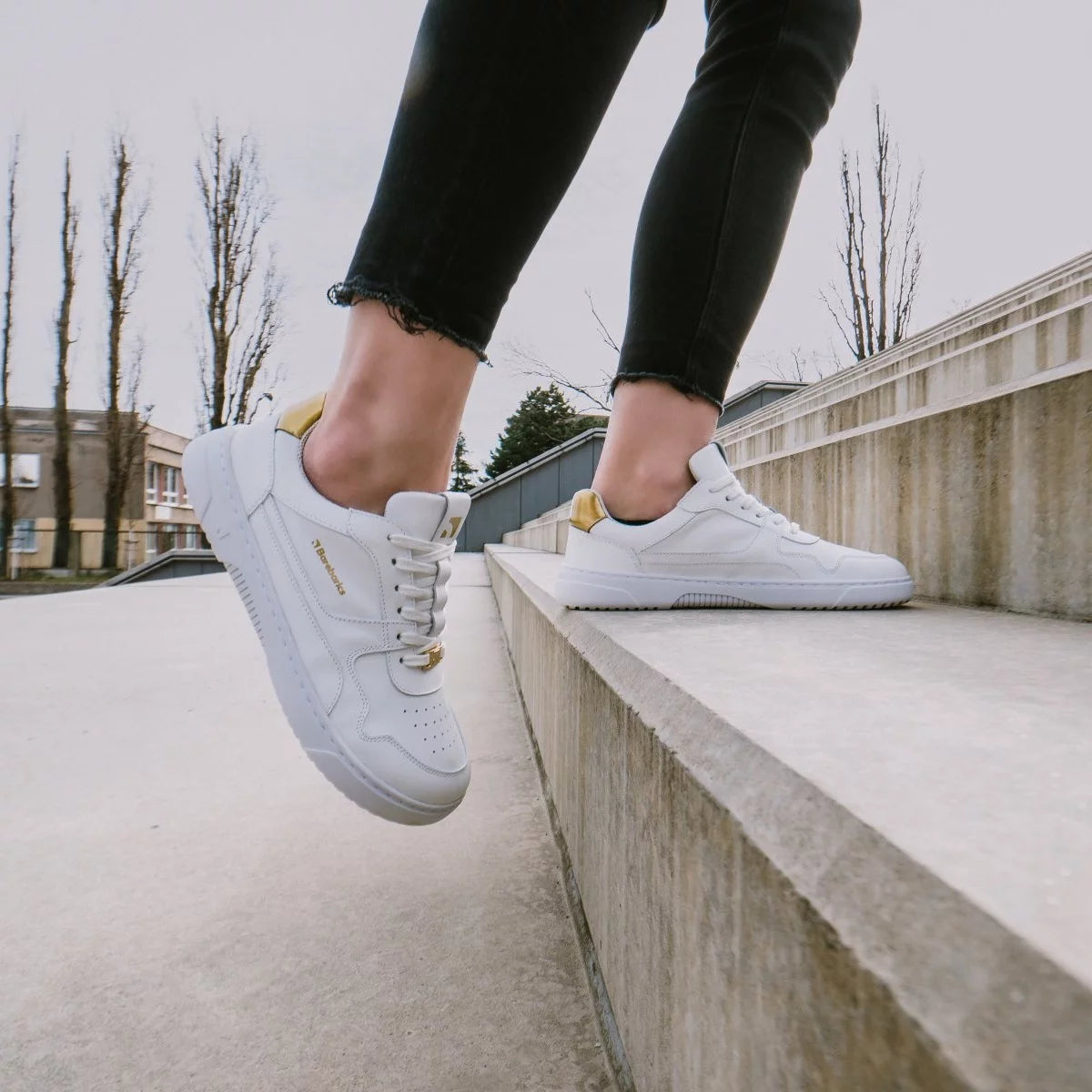 Chaussure pieds nus Sneaker Zing - Blanc &amp; Or - Cuir 